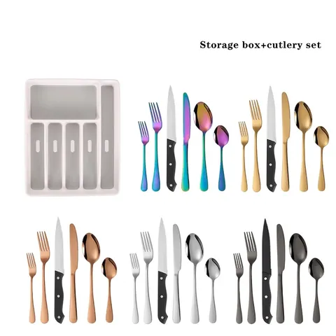 Collezione di Posate in Acciaio Inossidabile Coltello Forchetta Cucchiaio Con Vassoio Organizer per Cassetti a Scomparti Finitura Lucidata a Specchio Stoviglie Moderne Minimaliste per Cucina Sala da Pranzo Casa