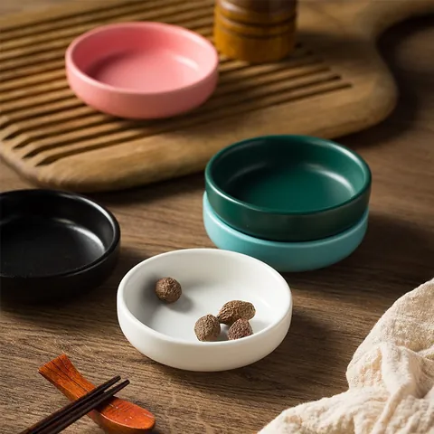 Nordic Minimalist Round Ceramic Dipping Sauce Dish Matte Frosted Seasoning Plate For Soy Sauce Vinegar Snack Tableware