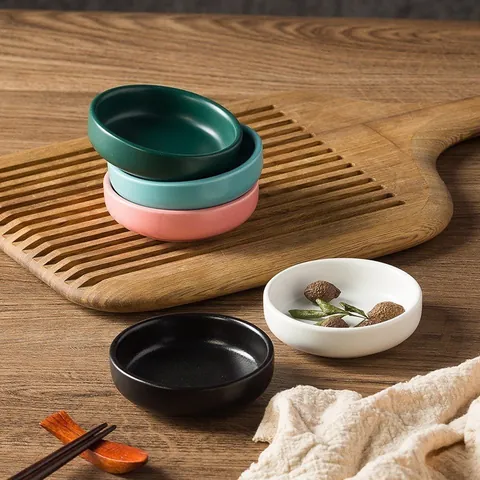 Nordic Minimalist Round Ceramic Dipping Sauce Dish Matte Frosted Seasoning Plate For Soy Sauce Vinegar Snack Tableware