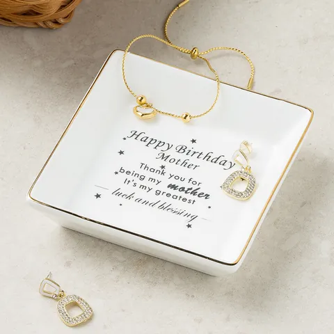Noords Keramiek Sieradenplateau Vierkant Gouden Rand Schaaltje Voor Ring Ketting Opslag Moeder Verjaardag Cadeau Vrouwen Sieraden