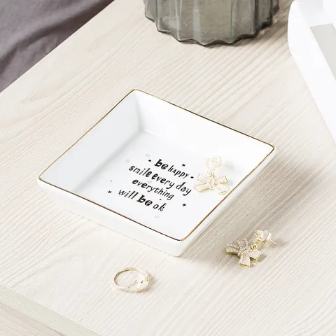 Noords Keramiek Sieradenplateau Vierkant Gouden Rand Schaaltje Voor Ring Ketting Opslag Moeder Verjaardag Cadeau Vrouwen Sieraden