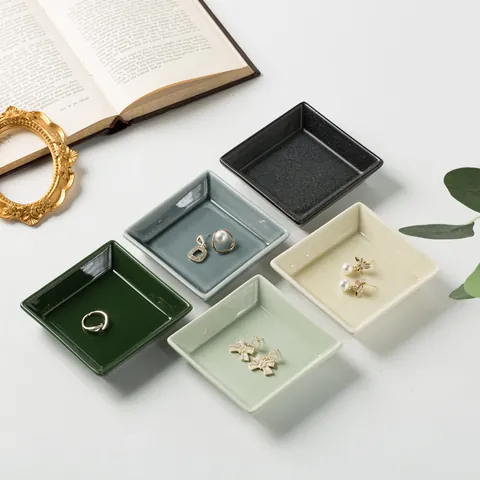 Bandeja Cuadrada De Cerámica Minimalista Para Joyas Bajo Esmalte Plato Pequeño De Porcelana Para Anillos Pendientes Collares Hogar