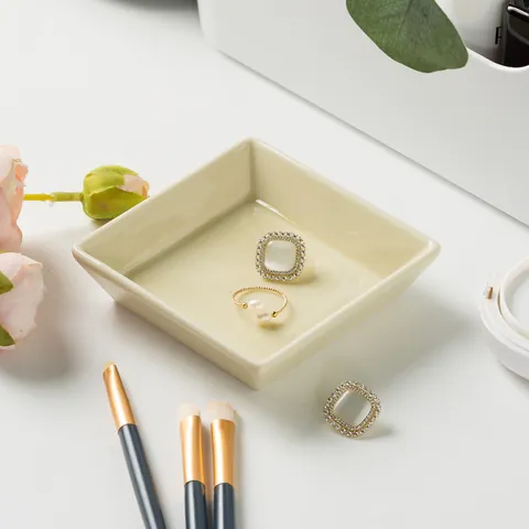 Bandeja Cuadrada De Cerámica Minimalista Para Joyas Bajo Esmalte Plato Pequeño De Porcelana Para Anillos Pendientes Collares Hogar