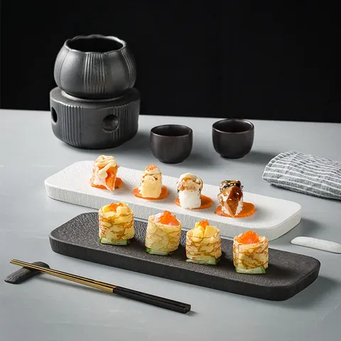 Japanese Style Rectangular Ceramic Sushi Plate Matte Underglaze Embossed Texture Serving Tray For Restaurant Home Dish