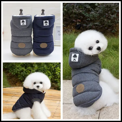 Pet Dog Winter Quilted Hooded Vest Mustache Gentleman Style Fleece Lined Padded Coat Warm Small Medium Dogs Jacket