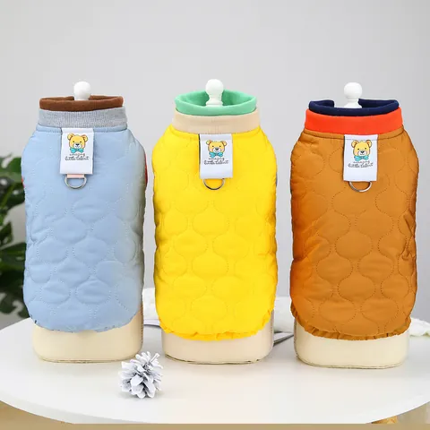 Quilted Dog Winter Vest With Leash D-Ring Warm Polar Fleece Lined Puffer Jacket For Small Medium Dogs Cats Pet Clothes