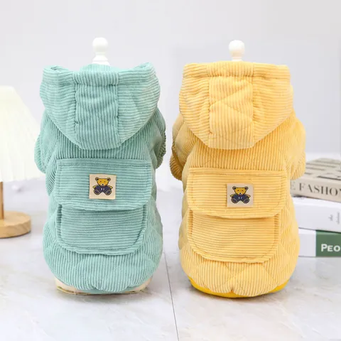 Winterwarme Corduroy Huisdier Hond Hoodie Jas Met Beren Zak Drukknop Sluiting Kleine Middelgrote Katten Honden Kleding