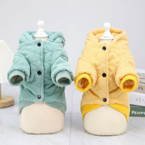 Winterwarme Corduroy Huisdier Hond Hoodie Jas Met Beren Zak Drukknop Sluiting Kleine Middelgrote Katten Honden Kleding