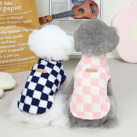 Vestiti Caldi per Cani Animali Domestici Gilet in Pile a Scacchiera Maglione per Gatti in Velluto di Agnello per Cani Gatti Piccoli