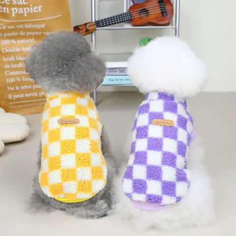Vestiti Caldi per Cani Animali Domestici Gilet in Pile a Scacchiera Maglione per Gatti in Velluto di Agnello per Cani Gatti Piccoli
