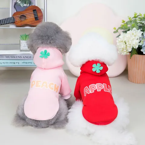 Simpatica Felpa con Cappuccio per Animali a Tema Frutta Felpa Casual per Cani con Fiore Verde Abbigliamento Caldo in Poliestere per Cani Piccoli Gatti