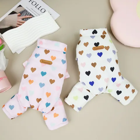 Mono para Mascotas con Estampado de Corazones Coloridos Abrigo Acolchado de Algodón Forro Polar Cálido Ropa de Invierno Perros Gatos