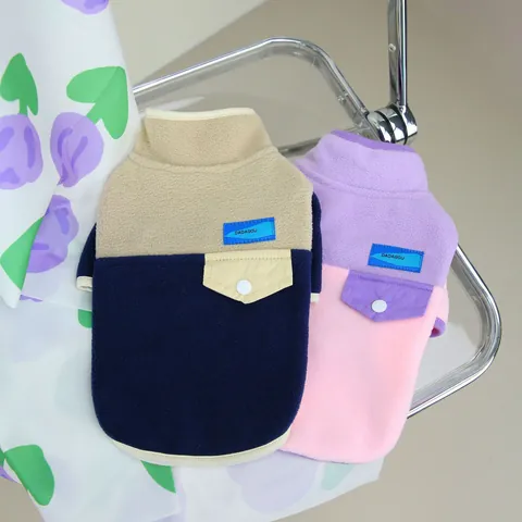Soft Polar Fleece Pet Hoodie Color Block Dog Sweatshirt Warm Small Dog Cat Clothes Puppy Coat With Decorative Pocket