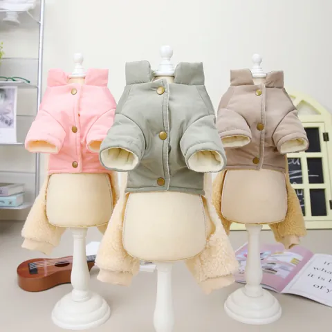 Winter Haustier Hund Body Dick Warm Vierbeinig Baumwollmantel Gesteppt Nylon Patchwork Lammwolle Kleidung Für Kleine Hunde Katzen
