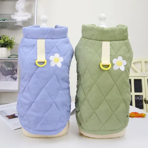 Lindo Chaleco Acolchado para Mascotas Con Bordado de Margarita Y Accesorio para Correa con Anillo D para Perros Pequeños Gatos Chaqueta de Invierno Cálida