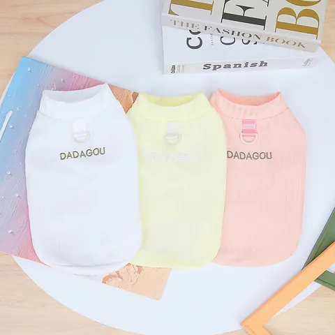 Pet Dog Cat Summer Vest Ribbed Knit T-Shirt With Leash D-Ring Soft Breathable Polyester Pet Clothes For Small Dogs