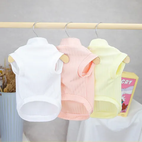 Pet Dog Cat Summer Vest Ribbed Knit T-Shirt With Leash D-Ring Soft Breathable Polyester Pet Clothes For Small Dogs