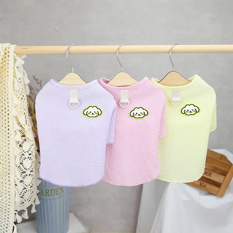 Süße Haustier Hund T-Shirt Baumwollmischung Waffel Weste Mit Leine D-Ring Cartoon Welpen Stickerei Für Kleine Hunde Katzen