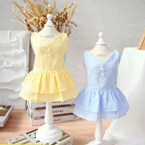 Robe Douce Princesse pour Animaux Coton Respirant Volants Chien Chat Vêtements Avec Décoration en Perles Petits Chiens