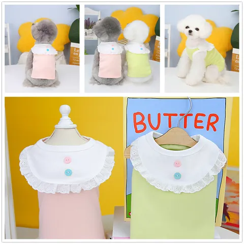 Pet Dog Cat Summer Vest Soft Cotton Lace Ruffle Collar Puppy Shirt Breathable Sweet Small Dog Clothing Pink Green