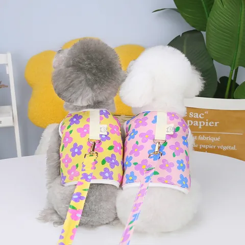 Floral Pet Vest Harness And Leash Set Breathable Mesh Padded Soft Cotton Dog Harness For Small Medium Dogs Cats Walking Puppy Harness