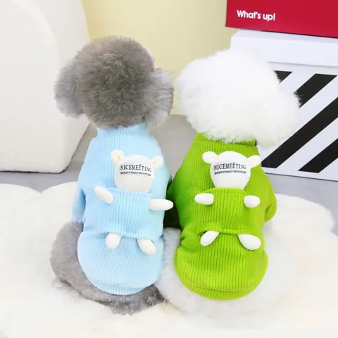 Pull en Tricot Chaud pour Chien et Chat Avec Décoration d'Ours 3D Col Roulé Tricot à Côtes Vêtements d'Hiver Doux pour Animaux