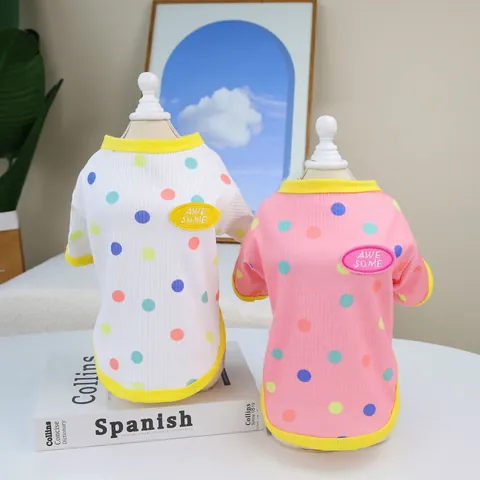 Colorful Polka Dot Pet T-Shirt Breathable Cotton Blend Vest For Small Dogs Cats Puppy Kitten Casual Apparel Clothing