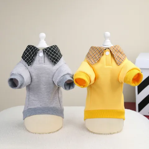 Bear Embroidery Pet Hoodie With Plaid Collar Fleece Lined Soft Cotton Dog Sweatshirt For Small Dogs Cats Warm Autumn Winter Apparel