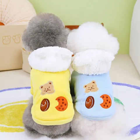 Pet Dog Cat Hoodie Warm Fleece Cotton Coat Cartoon Bear Pattern Winter Clothes For Small Dogs Cats Puppy Hooded Sweatshirt