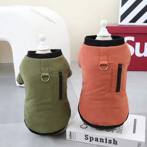 Warm Pet Winter Coat Cotton Padded Dog Vest With Back Zipper D-Ring Leash Attachment Functional Pocket For Small Medium Dogs Cats
