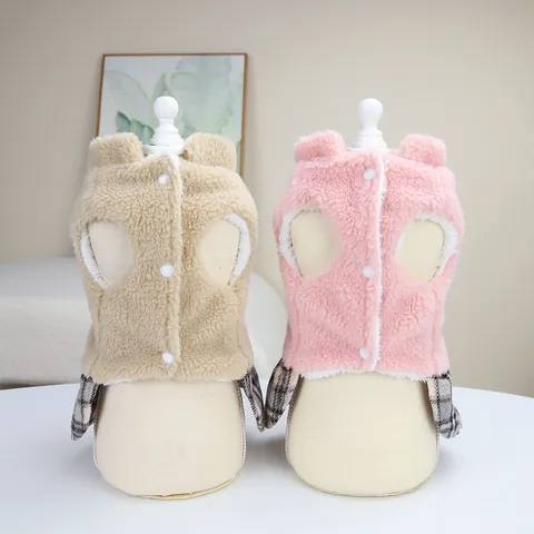 Winter Warme Haustier Hund Kleid Karo Rock Polarfleece Welpen Kleidung Mit D-Ring Cartoon Bär Stickerei Für Kleine Hunde Katzen