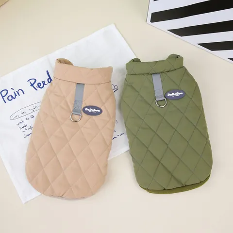 Diamond Quilted Dog Winter Vest Fleece Lined Warm Pet Jacket With Leash D-Ring For Small Medium Dogs Warm Puppy Clothes