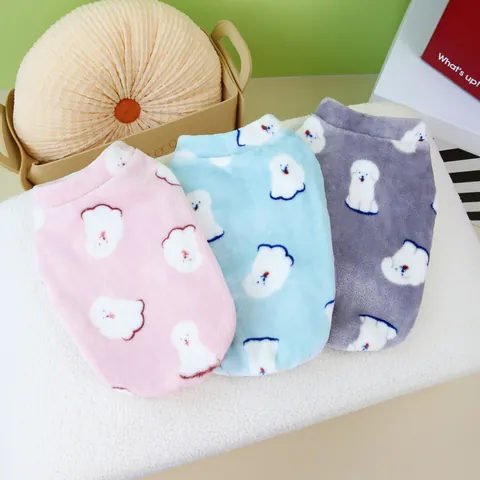 Soft Coral Fleece Pet Vest Warm Dog Clothes Cartoon Print Puppy Sweatshirt For Small Medium Dogs Cats Winter Pet Supplies