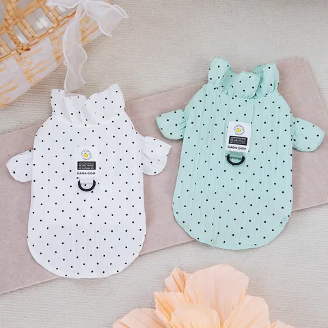 Pet Polka Dot Shirt Ruffle Collar Lightweight Breathable Cat Dog Summer Clothes With Leash D-Ring Fashion Puppy Vest