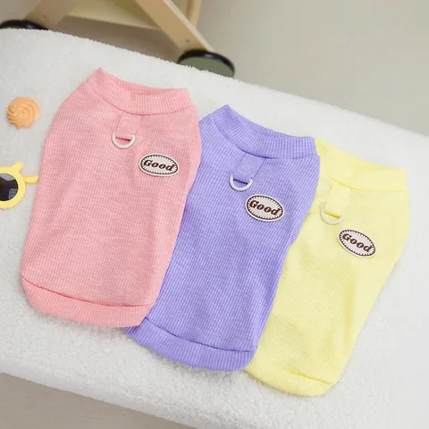 T-Shirt Décontracté pour Chien Chat Gilet pour Chiot en Tricot Côtelé Avec Anneau en D de Traction et Patch GOOD Décoratif