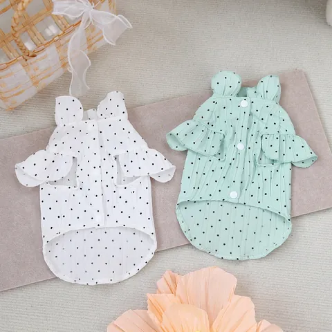 Pet Polka Dot Shirt Ruffle Collar Lightweight Breathable Cat Dog Summer Clothes With Leash D-Ring Fashion Puppy Vest