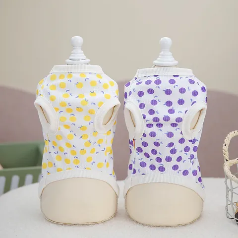 Gilet d'été pour Animaux de Compagnie Imprimé Fruits Texture Gaufre pour Chiens Chats Débardeur Respirant sans Manches pour Chiot avec Décoration en Anneau en D