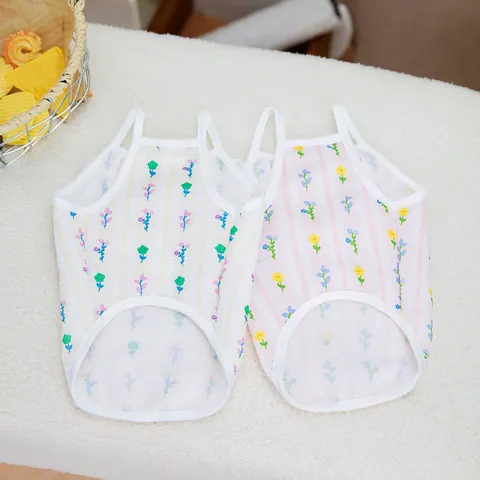 Robe à Bretelles de Style Pastoral pour Chien et Chat en Polyester Floral Rayé avec Dentelle Camisole pour Petits Chiens Chats Chiot Chaton Vêtements d'été