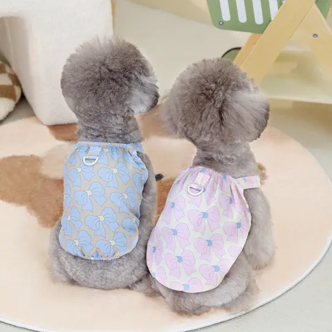 Cute Bow Printed Pet Harness Vest For Small Dogs Cats Summer Breathable Puppy Kitten Camisole Apparel With D Ring For Walking