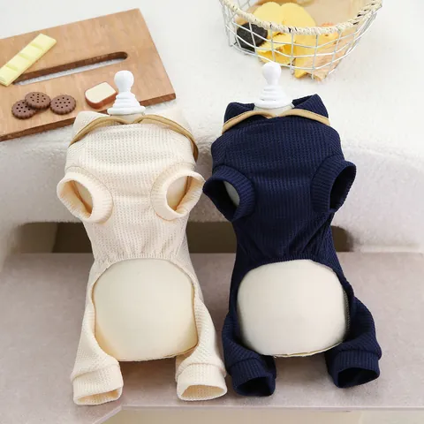 Bear Embroidery Pet Dog Jumpsuit Knitted Ribbed Pajamas With D-Ring For Small Dogs Cats Soft Warm Puppy Clothing