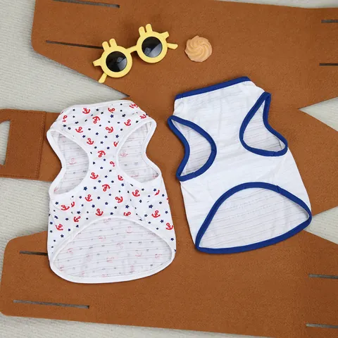 Gilet Nautique pour Animaux de Compagnie en Coton Respirant Débardeur Chien Chat Motif Ancre Étoile Vêtements d'Été pour Animaux