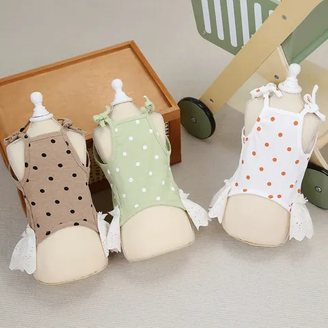 Sweet Pet Dog Polka Dot Dress Princess Lace Strap Cat Skirt With Bow Ribbon Small Puppy Kitten Pet Apparel Clothing