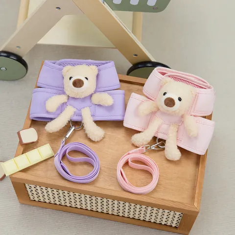 Cute 3D Plush Bear Pet Harness And Leash For Small Dogs Cats Soft Breathable Mesh Puppy Vest Harness Decorative Pet Supplies