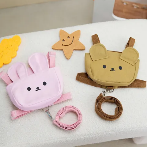 Süßer Cartoon Bär Hase Haustier Geschirr Rucksack Mit Leine Set Verstellbare Leinwand Hund Katze Weste Für Kleine Tiere Reise Outdoor