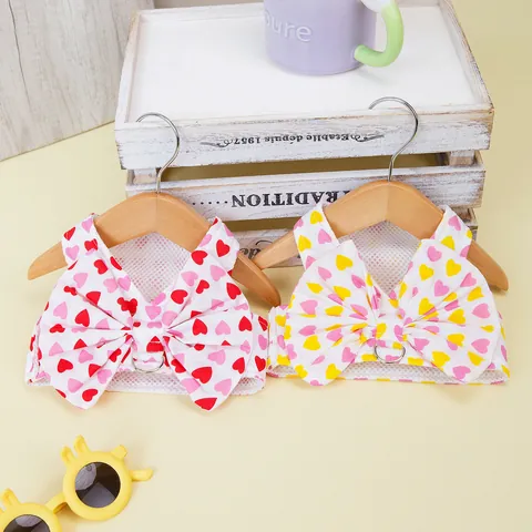 Heart Print Pet Harness And Leash With Bowknot Soft Breathable Mesh Vest For Small Dogs Cats Puppy Kitten Outdoor Walking