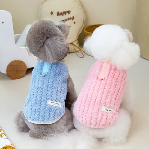 Winter Warme Haustier Fleece Weste Mit Leinen D-Ring Wellenmuster Thermische Hundebekleidung Für Kleine Mittlere Große Hunde Katzen