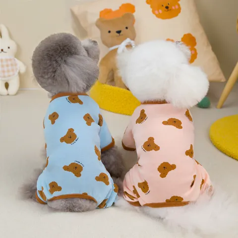 Süßer Cartoon Bär Bedruckter Haustier Hunde Jumpsuit Baumwolle Weicher Schlafanzug Vierbeinige Hauskleidung Für Kleine Mittlere Hunde Katzen