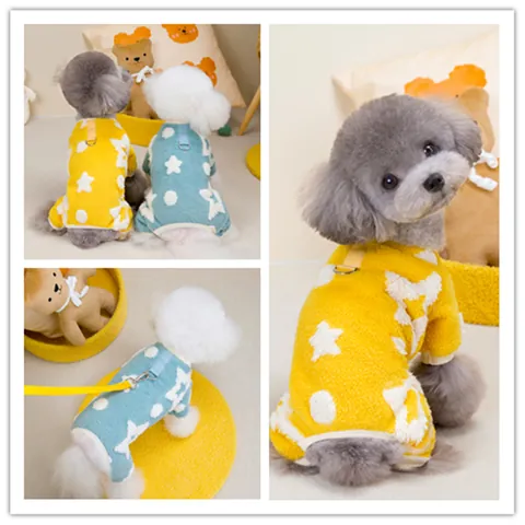Mono de Forro Polar para Mascotas Patrón de Estrellas Ropa Cálida Invierno Perro Con Anillo D Suave Gatos Perros Pequeños