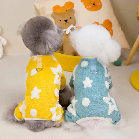 Mono de Forro Polar para Mascotas Patrón de Estrellas Ropa Cálida Invierno Perro Con Anillo D Suave Gatos Perros Pequeños
