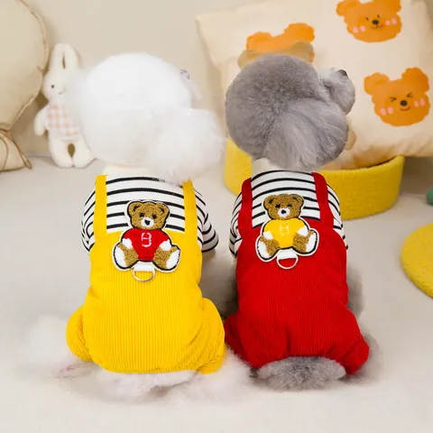 Mono para Perro de Pana a Rayas de Punto Abrigo de Algodón Ropa de Invierno Cálida para Perros Pequeños Gatos Cachorro Oso Patchwork